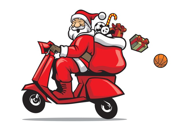 Premium Vector | Hand drawing style of santa claus ride a scooter