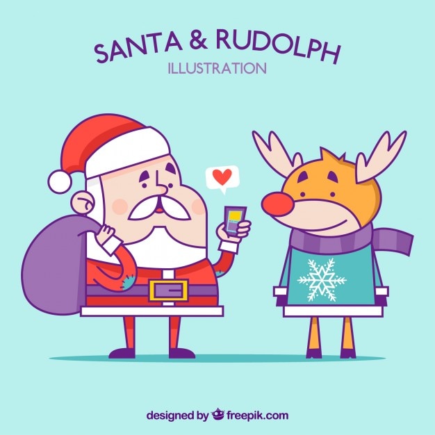 Free vector santa and rudolph illustration