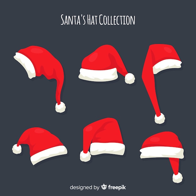Рождественская коллекция шляпы Санта-Клауса в плоском дизайне
