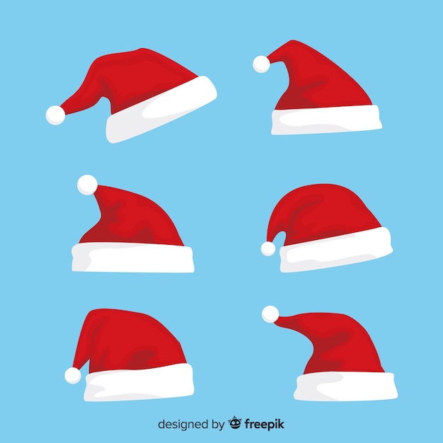 Бесплатное векторное изображение Рождественская коллекция шляпы санта-клауса в плоском дизайне