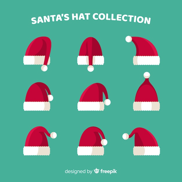 Santa's hat collection in flat design