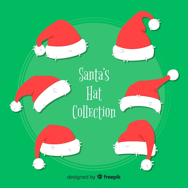 Vettore gratuito collezione di cappelli di babbo natale in design piatto