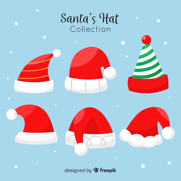 Santa's hat collection in flat design