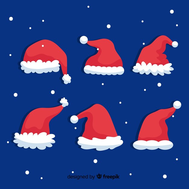 Santa's hat collection in flat design