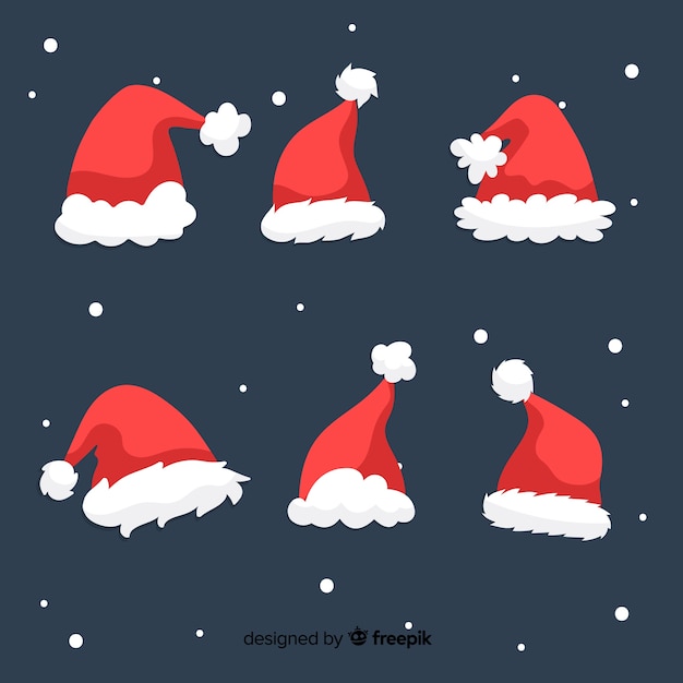 Santa's hat collection in flat design