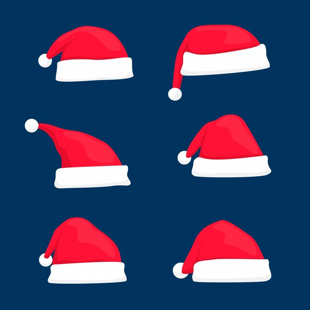 Santa's hat collection in flat design