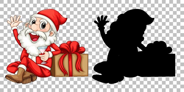 Santa sitting next to present box