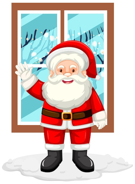 Бесплатное векторное изображение Санта машет рукой у окна