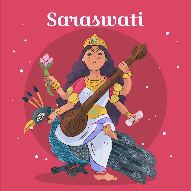 무료 벡터 saraswati 여신과 공작