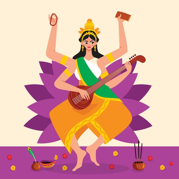 मुफ़्त वेक्टर saraswati goddess hand drawn