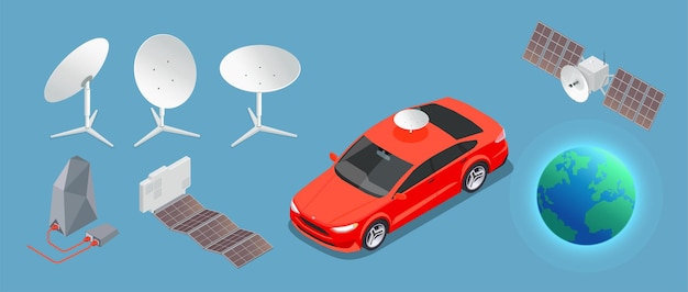 Free vector satellite, earth, car and antennas