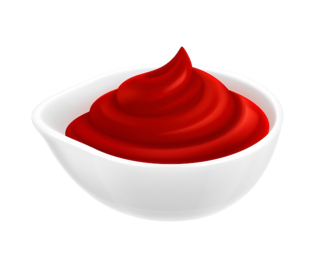 Vettore gratuito composizione realistica della salsa con l'immagine isolata del piccolo piatto con l'illustrazione variopinta di vettore della salsa