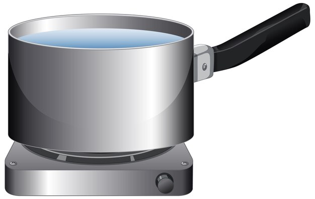 A saucepan with water on stove in cartoon style