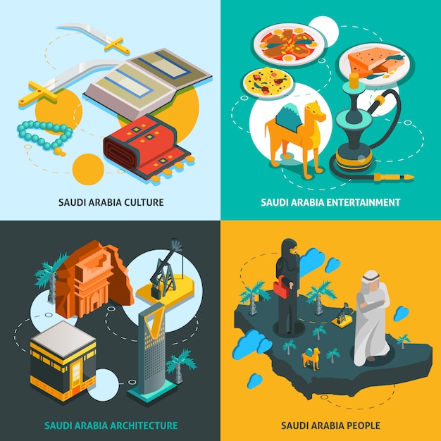 Free vector saudi arabia touristic isometric concept