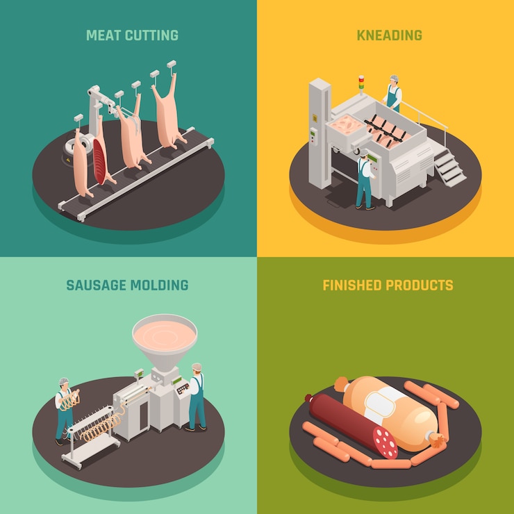 Free Vector sausage factory isometric design concept