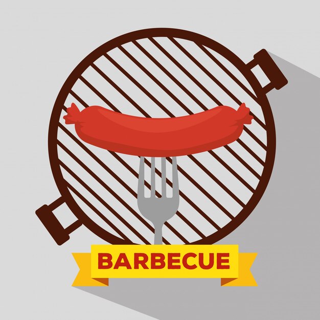 Sausage grill with bbq and fork