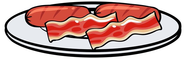 Sausages and bacon slices on plate