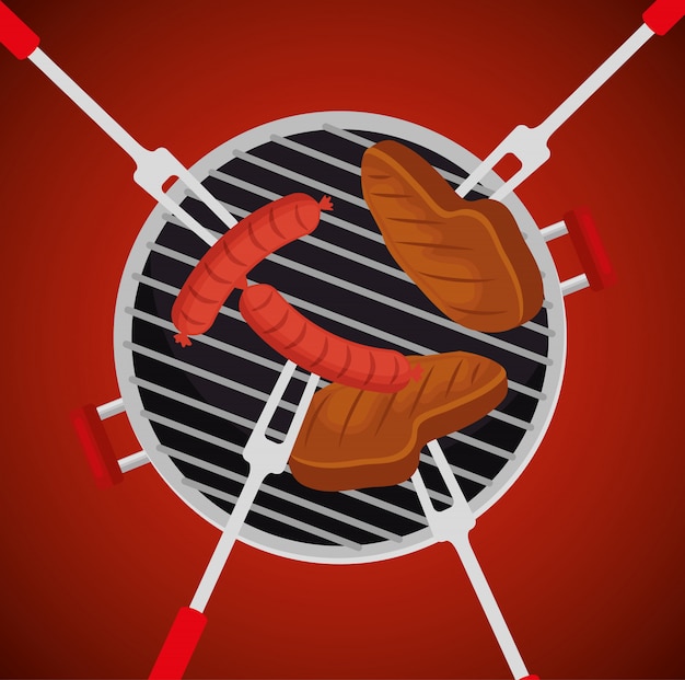 Free vector sausages with meat in the grill