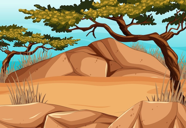 Free vector savanna forest landscape with trees