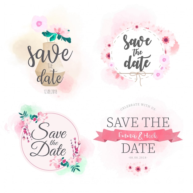 Save the date badge watercolor collection