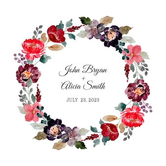 Save the date. burgundy wreath with watercolor
