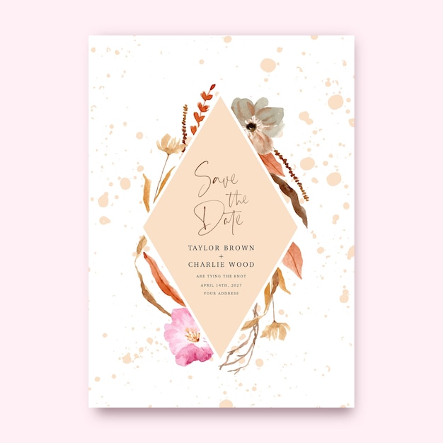 Free vector save the date card watercolor flower frame