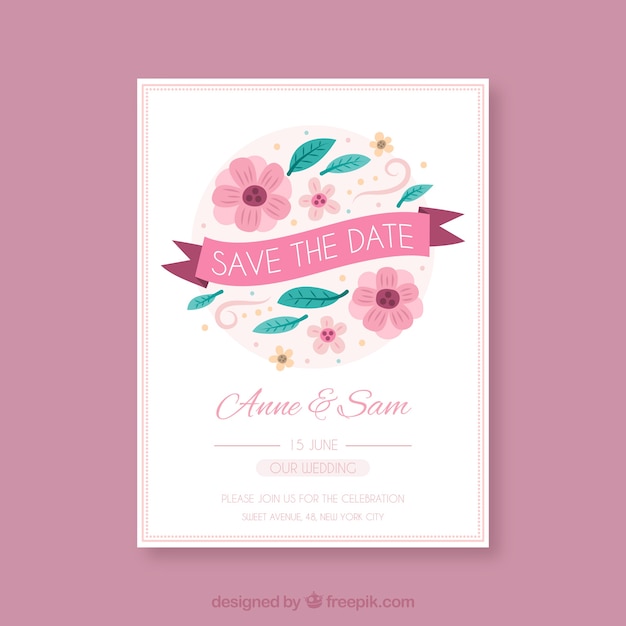 Save the date card with beautiful flowers