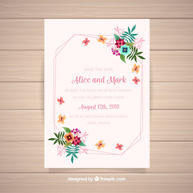 Save the date card with beautiful flowers