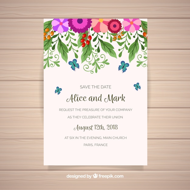 Save the date card with beautiful flowers