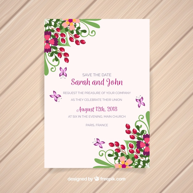 Save the date card with beautiful flowers