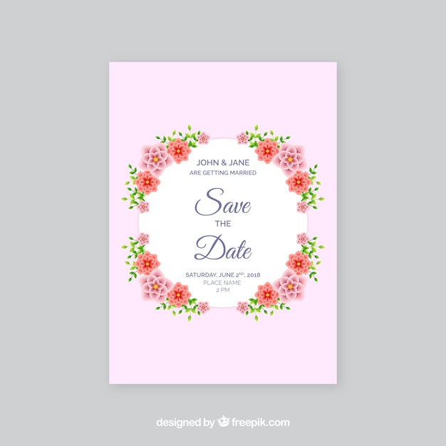 Save the date card with colorful flowers