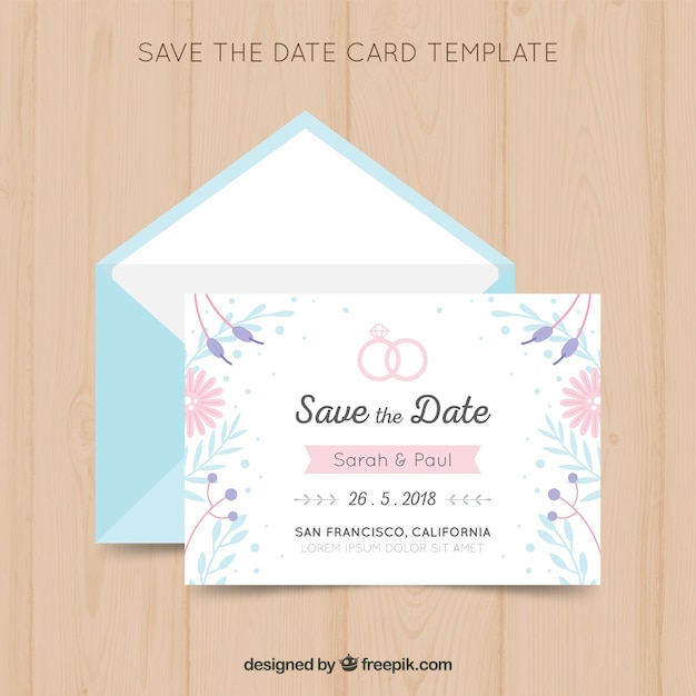 Free vector save the date card with floral ornaments