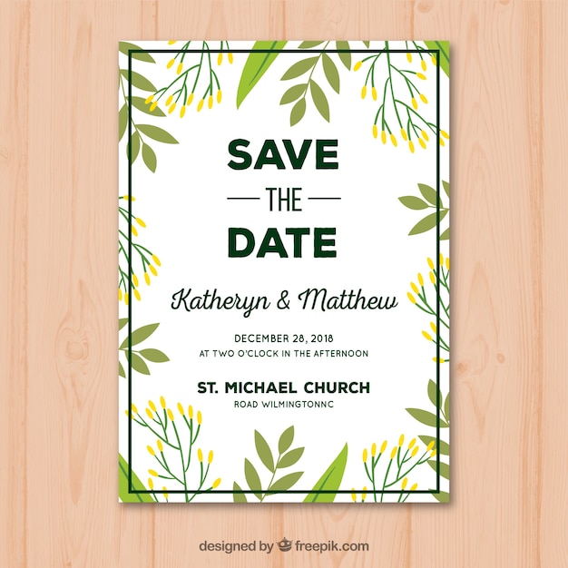 Save the date card with floral ornaments