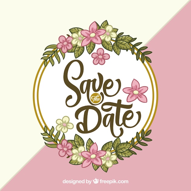 Free vector save the date card with floral ornaments