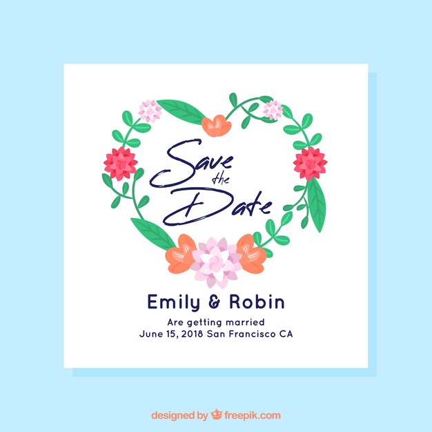 Save the date card with floral ornaments