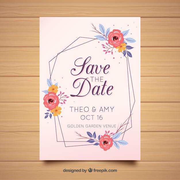 Save the date card with floral ornaments