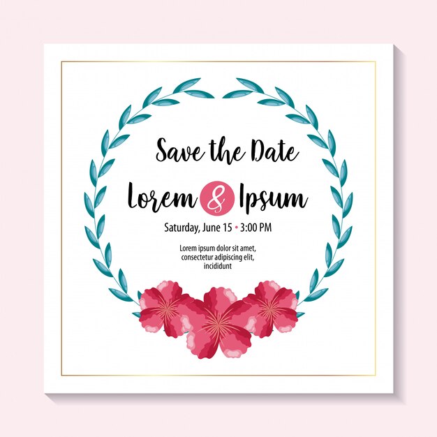 Save the date  card with flowers and foliage