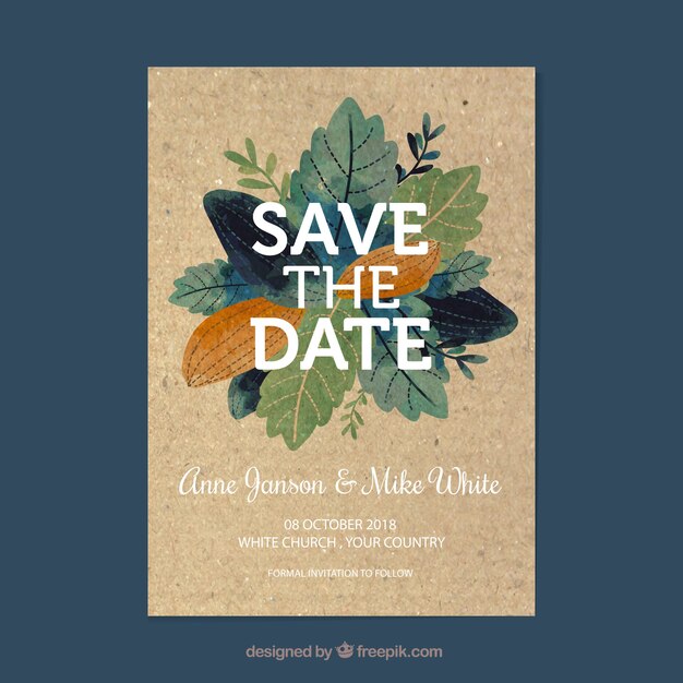 Free vector save the date card with flowers and ornaments