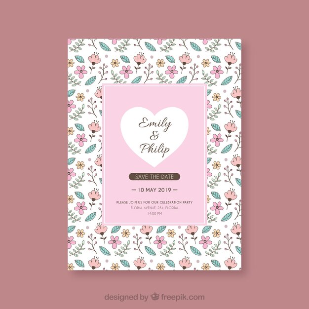 Save the date card with flowers and ornaments