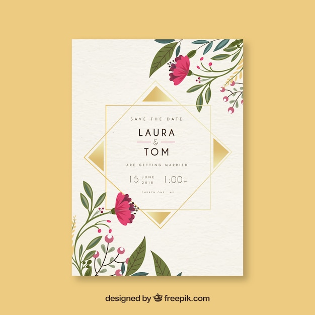 Save the date card with flowers and ornaments