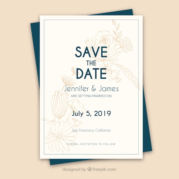 Free vector save the date card with flowers