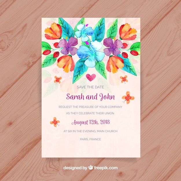 Free vector save the date card with watercolor flowers