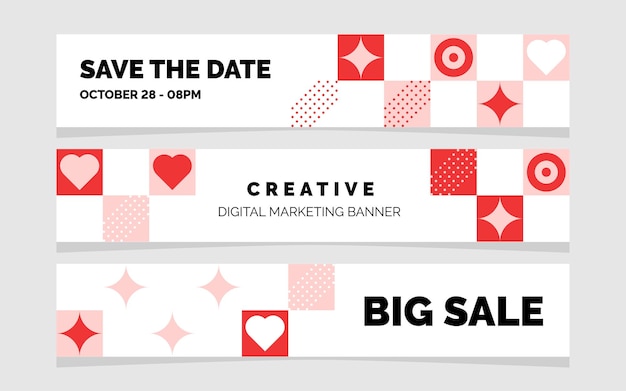 Vettore gratuito salva la data creative digital marketing e big sale banner geometrico illustrazione vettoriale