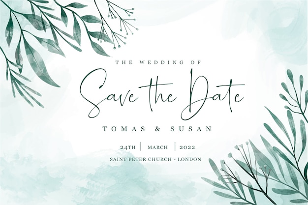 Save the date invitation with elegant leaves