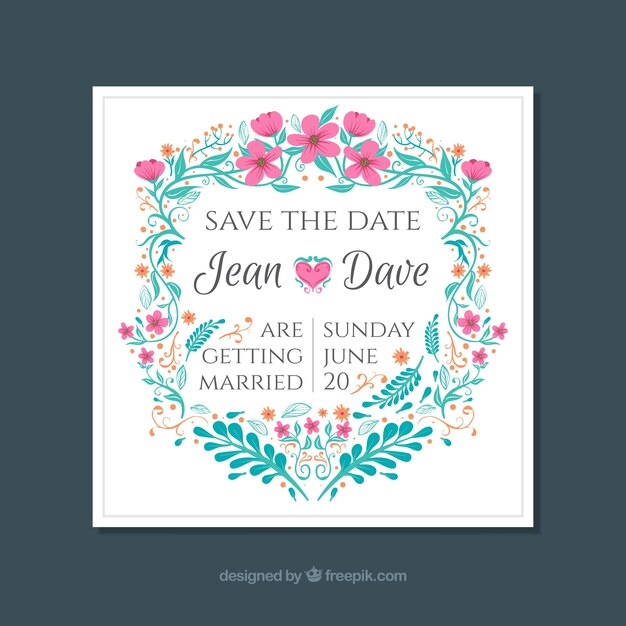 Save the date invitation with floral ornaments