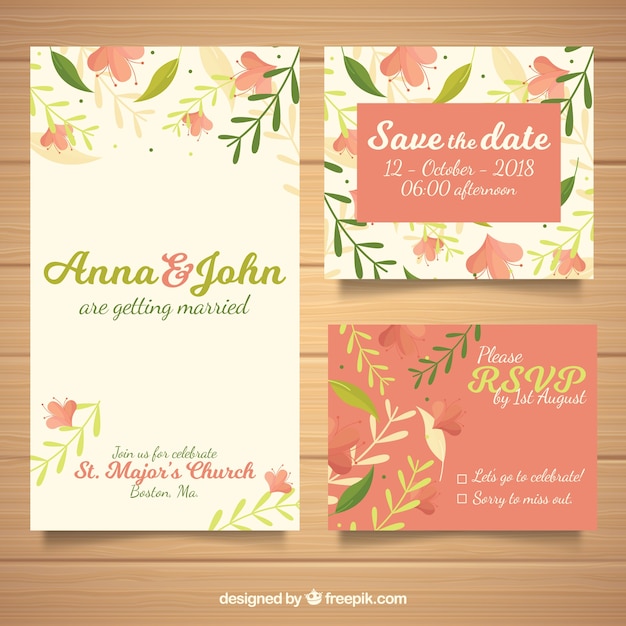 Save the date invitation with floral ornaments