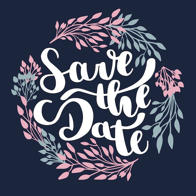 Save the date and leaves text lettering