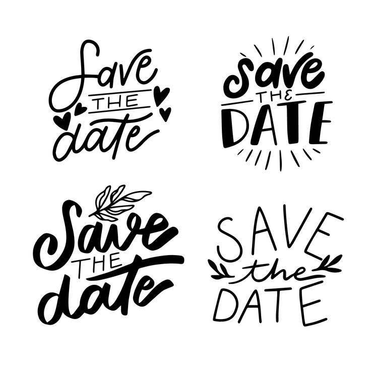 Free Vector save the date lettering collection set