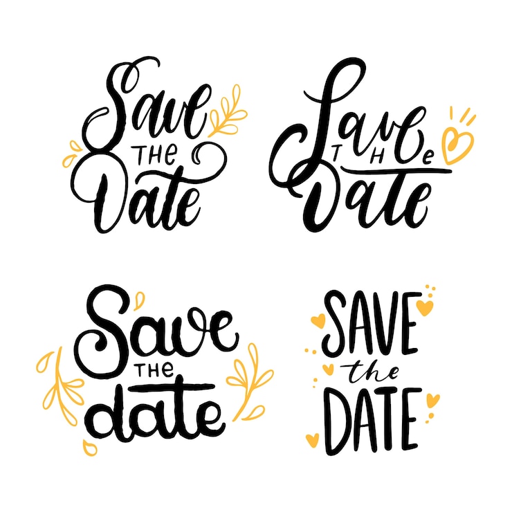 Free Vector save the date lettering collection with golden ornaments