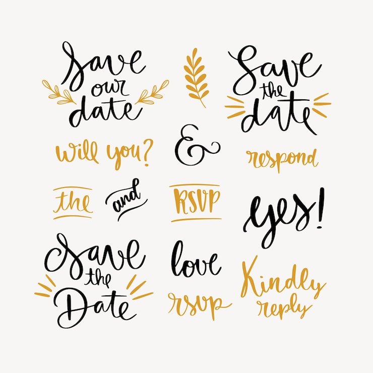 Free Vector save the date lettering collection